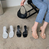 Tacones blancos transparentes de verano con tacón grueso para mujer